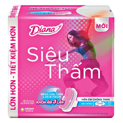 Băng vệ sinh Diana siêu thấm siêu mỏng cánh 20 miếng 