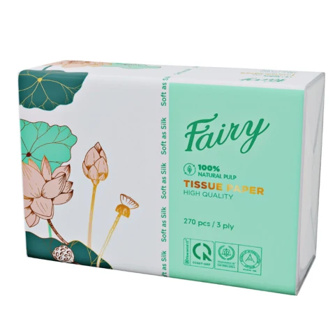 Giấy ăn  Fairy sen rút ngắn 3 lớp 270 tờ  5 gói / Lốc 