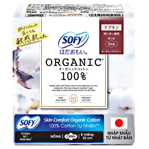 Băng vệ sinh Sofy  Organic mỏng cánh 23cm  8 miếng 