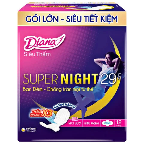 Băng vệ sinh Diana Super Night siêu mỏng cánh  29cm 12 miếng 12 miếng 