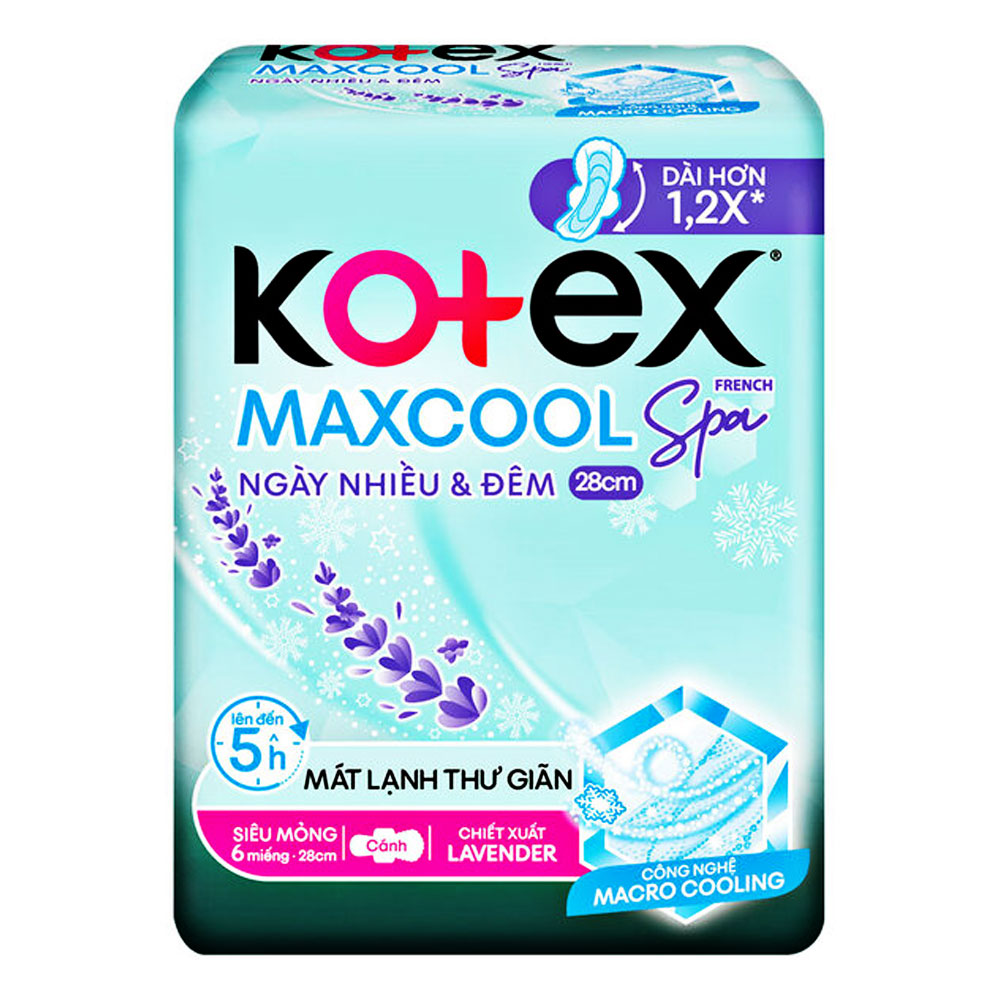 Băng vệ sinh Kotex Maxcool Spa siêu mỏng cánh  ngày nhiều và đêm 28cm   6 miếng 