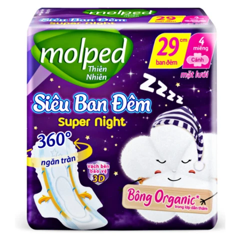 Băng vệ sinh Molped thiên nhiên siêu ban đêm cánh 29cm  4 miếng 