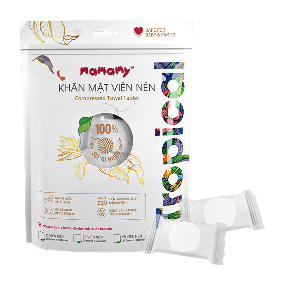 Khăn mặt   Mamamy Tropical viên nén mua 1 tặng 1  240x200 mm  25 viên