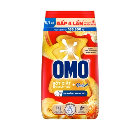 Bột giặt Omo  Comfort tinh dầu thơm nồng nàn sang trọng bền lâu 5.1kg