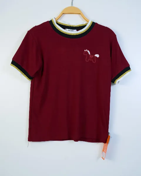 Áo phông nữ cổ tròn nhỏ zip cổ viền ngựa đen H.Hoàng
