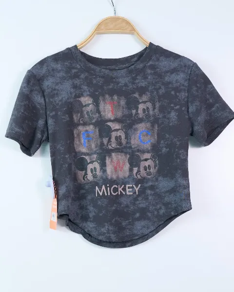 Áo phông nữ cổ tròn crop 816 mickey kem SIEU03