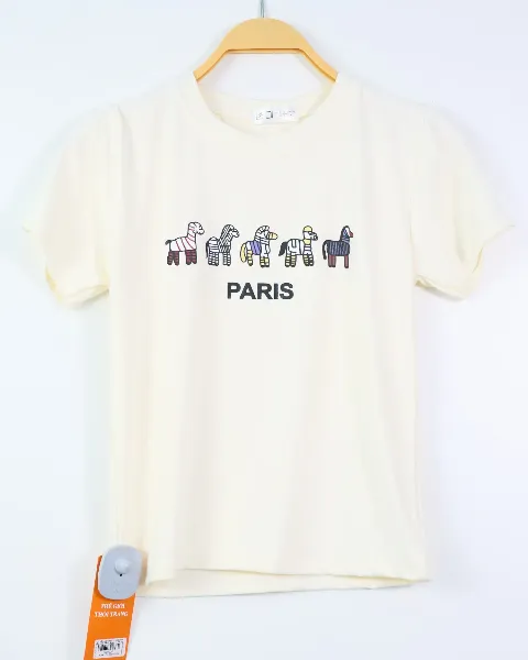Áo phông nữ cổ tròn form nhỏ zip Paris đen H.Thắng