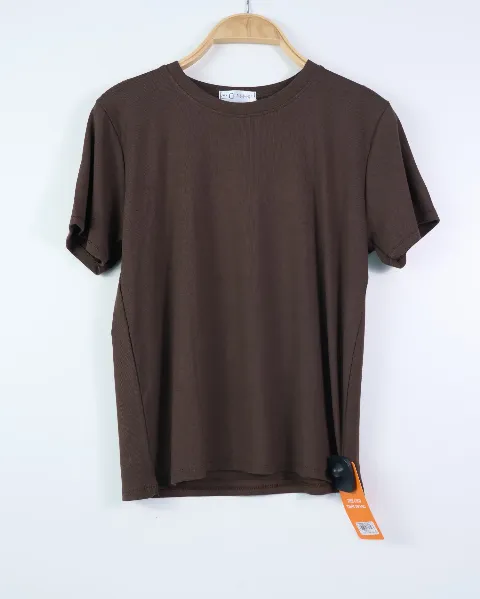 Áo phông nữ cổ tròn lỡ zip trơn nâu H.Thắng