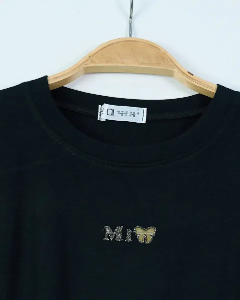 Áo phông nữ cổ tròn form ôm zip Mi nơ trắng H.Thắng