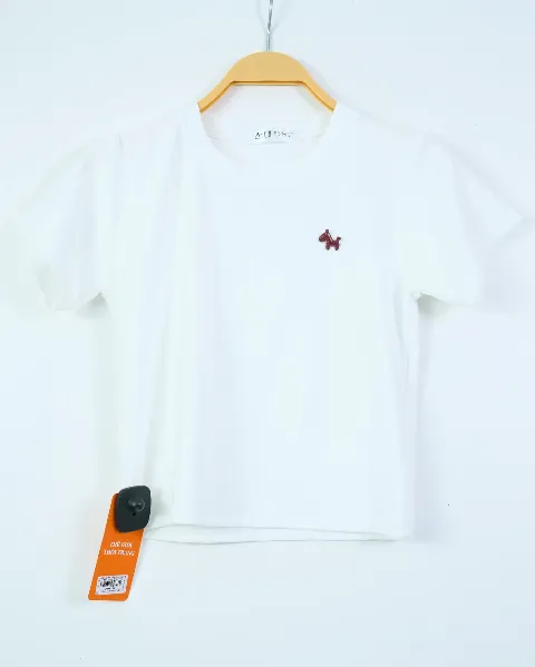 Áo phông nữ cổ tròn croptop ngựa đỏ đô H.Thắng