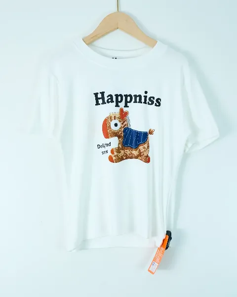 Áo phông nữ cổ tròn nhỏ zip Ngựa happy trắng H.Hoàng