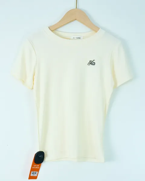 Áo phông cổ tròn nữ nhỏ zip đá tròn ghi H.Cường