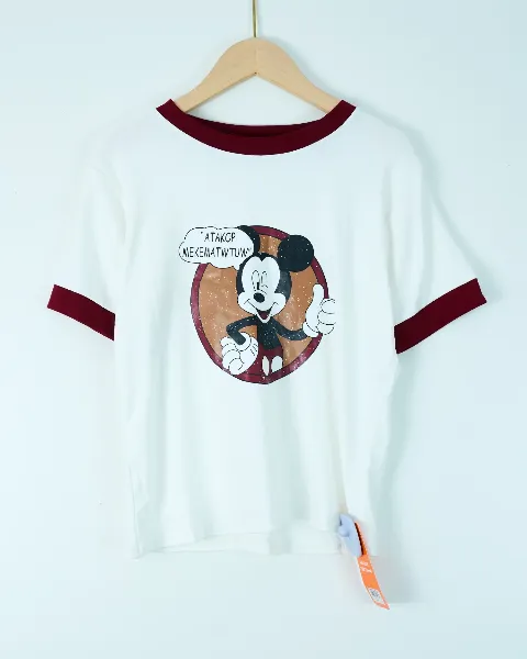 Áo phông nữ cổ tròn ôm zip mickey trắng H.Hoàng