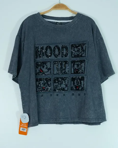 Áo phông nữ cổ tròn croptop rộng 5031 ghi H08.2026.1