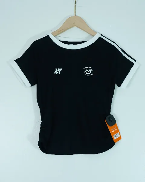 Áo phông nữ cổ tròn croptop zip loang 1611 đen H01.2026.1