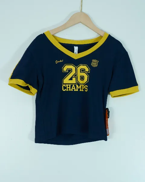 Áo phông nữ cổ tròn croptop zip loang 1225 xanh H01.2026.1