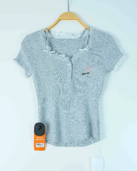 Áo phông nữ cổ tròn croptop tăm 9805 xanh H25.2026.1