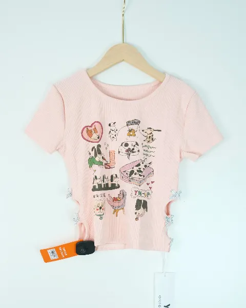 Áo phông nữ cổ tròn croptop tăm 8813 hồng H25.2026.1