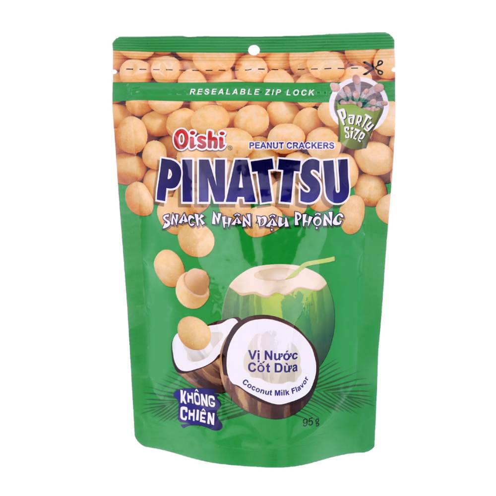 Snack nhân đậu phộng Oishi Pinattsu  vị cốt dừa 12gr