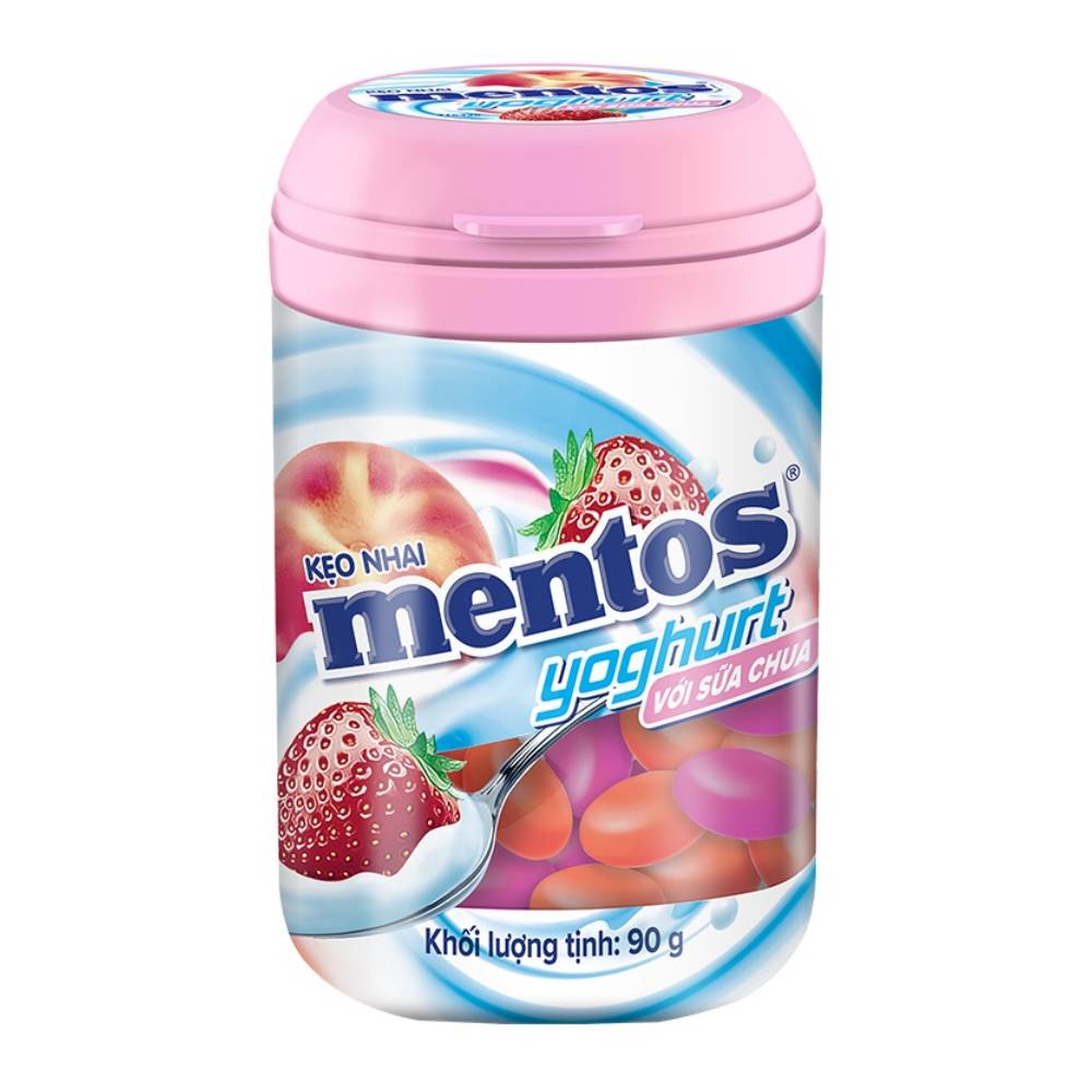 Kẹo nhai  Mentos sữa chua dâu, đào  90gr