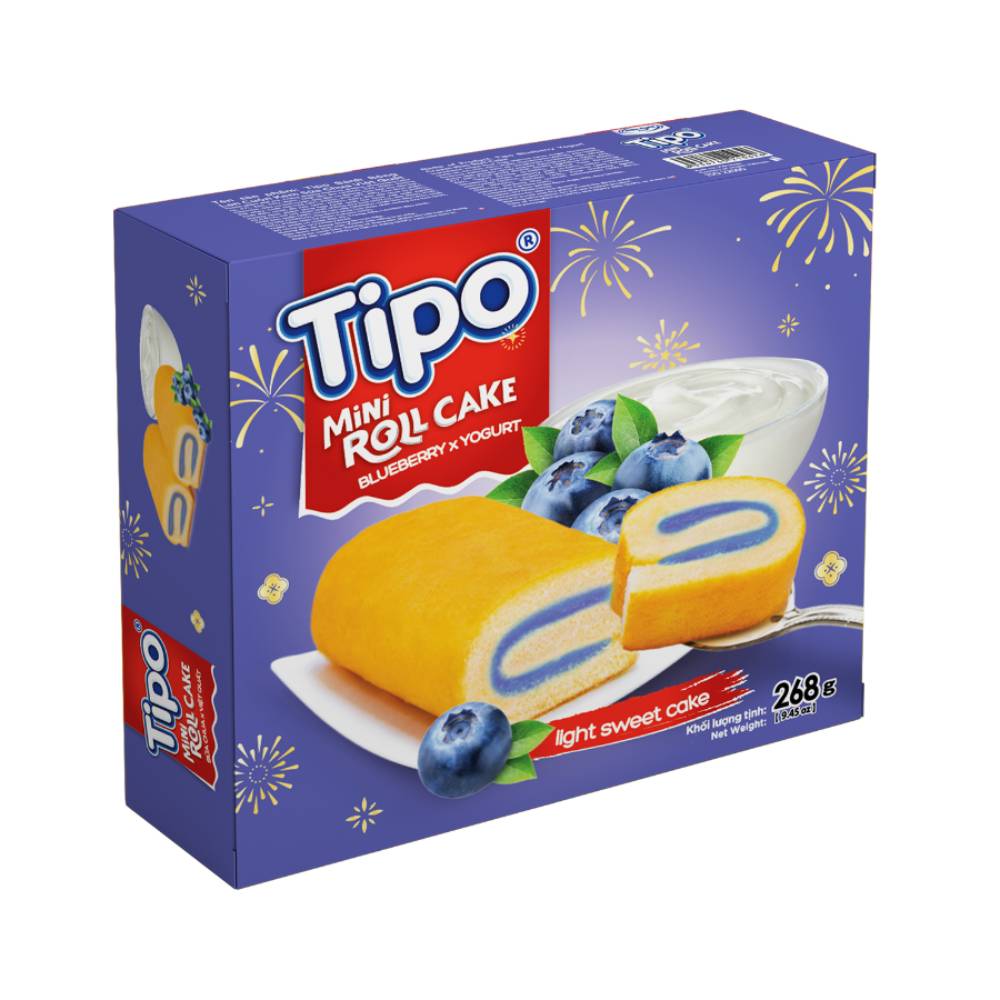 Bánh bông lan Tipo cuộn kem sữa chua việt quất 268gr