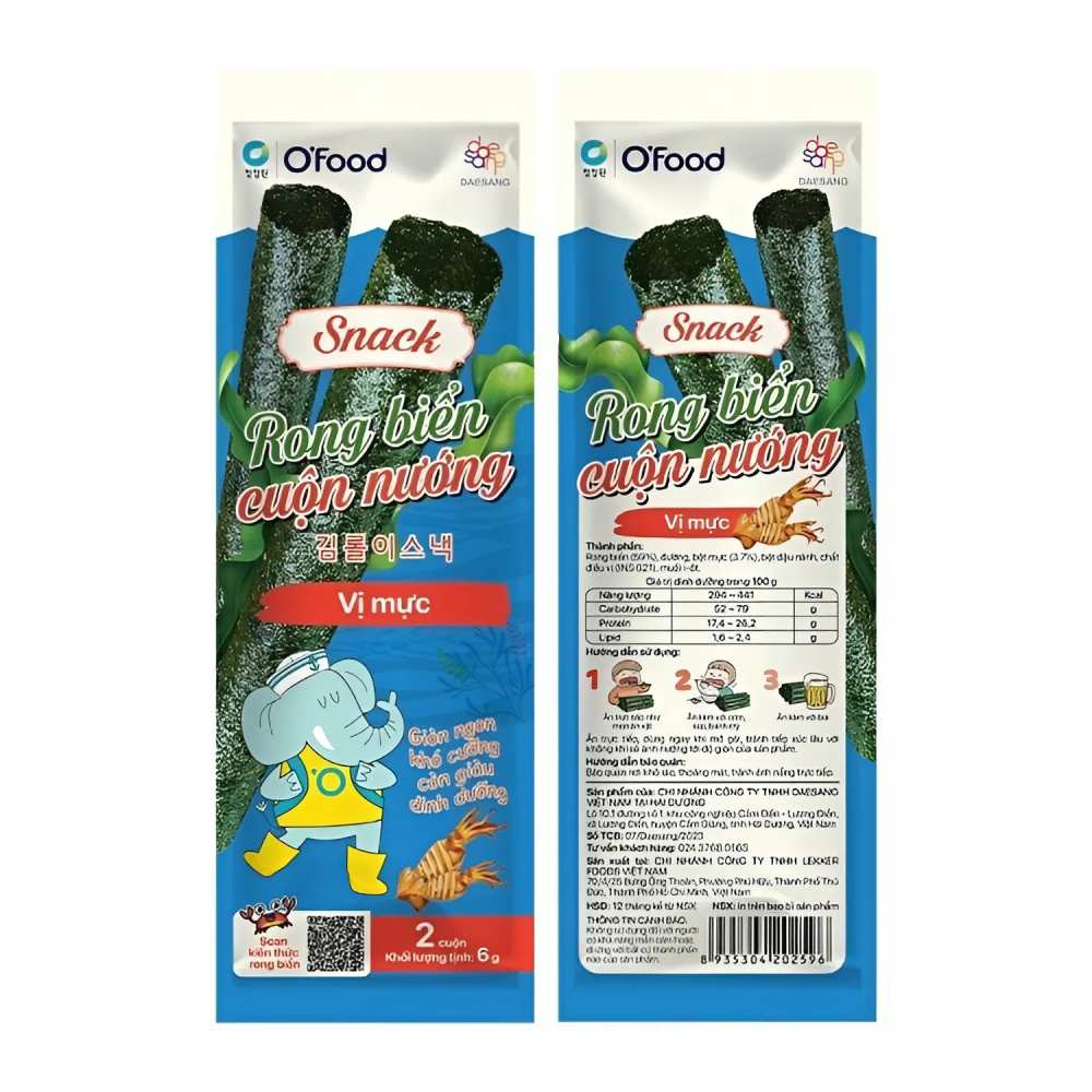 Snack rong biển cuộn nướng O Food vị mực 6gr