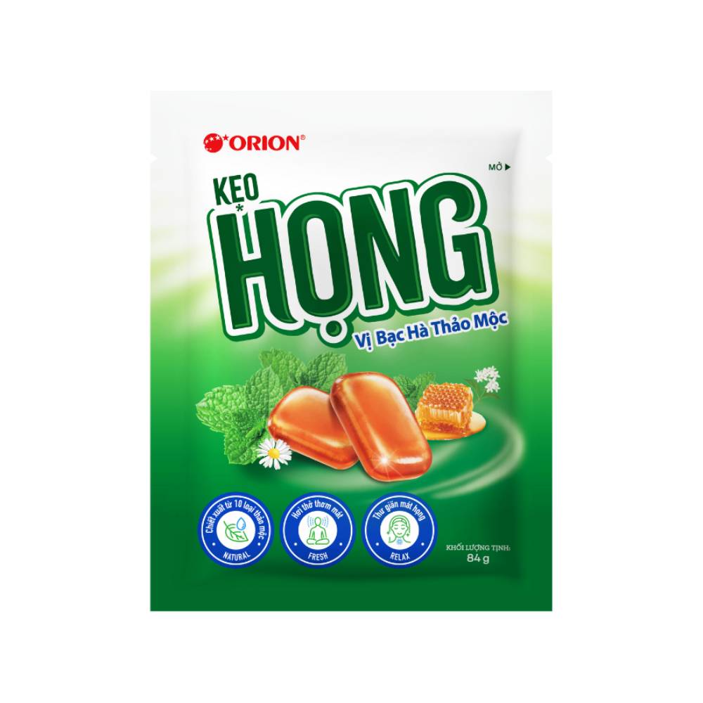 Kẹo họng Orion  vị bạc hà thảo mộc  87.5gr