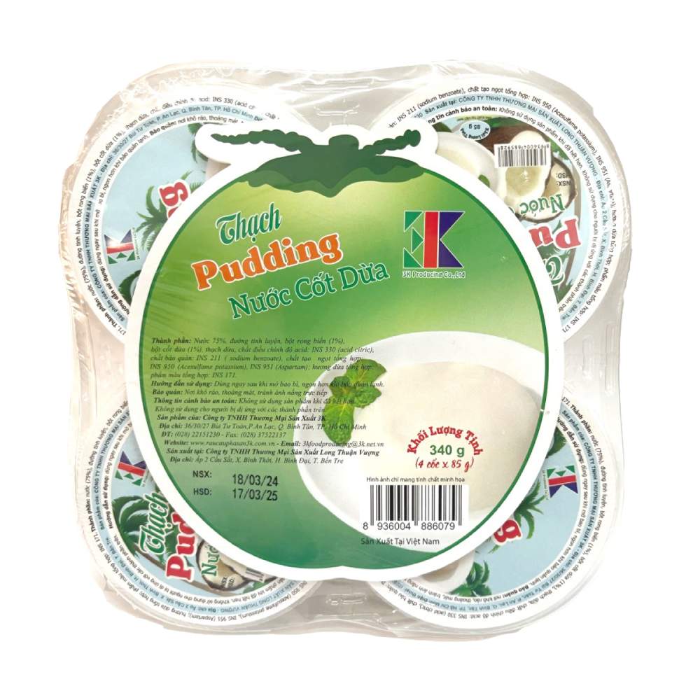 Thạch Pudding 3K nước cốt dừa  lốc 4*85gr