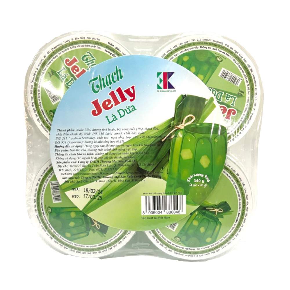 Thạch Pudding 3K vị lá dứa lốc 4*85gr