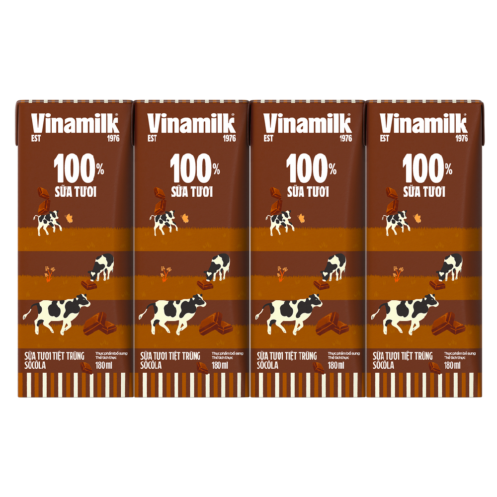 Sữa tươi tiệt trùng Vinamilk 100% socola lốc 4*180ml