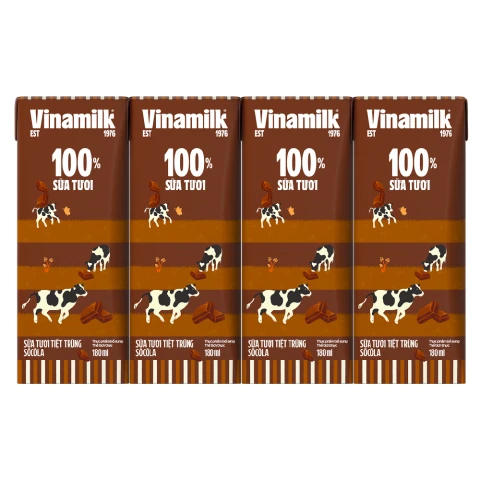 Sữa tươi tiệt trùng Vinamilk 100% socola lốc 4*180ml