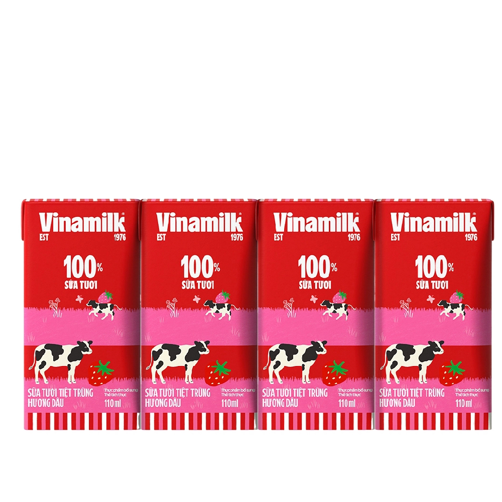 Sữa tươi tiệt trùng Vinamilk đàn bò dâu lốc 4*110ml