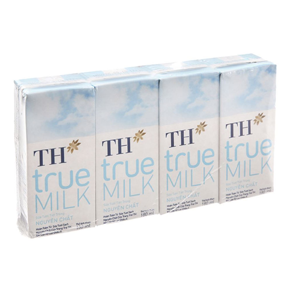 Sữa tươi tiệt trùng TH True Milk không đường lốc 4*180ml