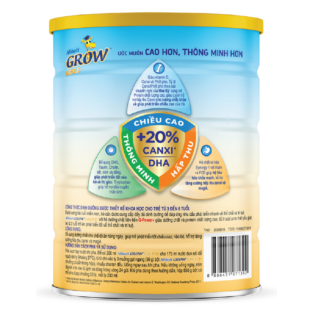 Sữa bột Abbott Grow 1+ cho trẻ 1-2 tuổi 850gr