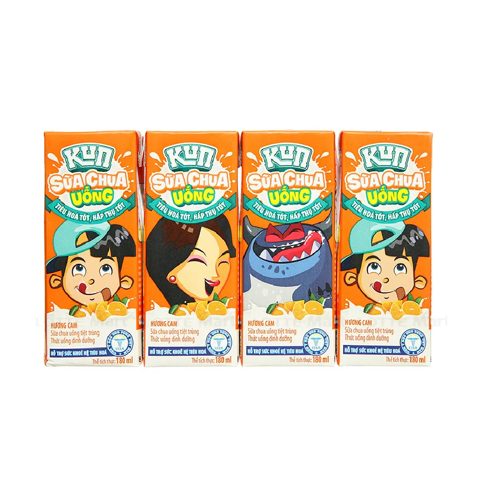 Sữa chua uống lên men Kun hương cam lốc 4*180ml