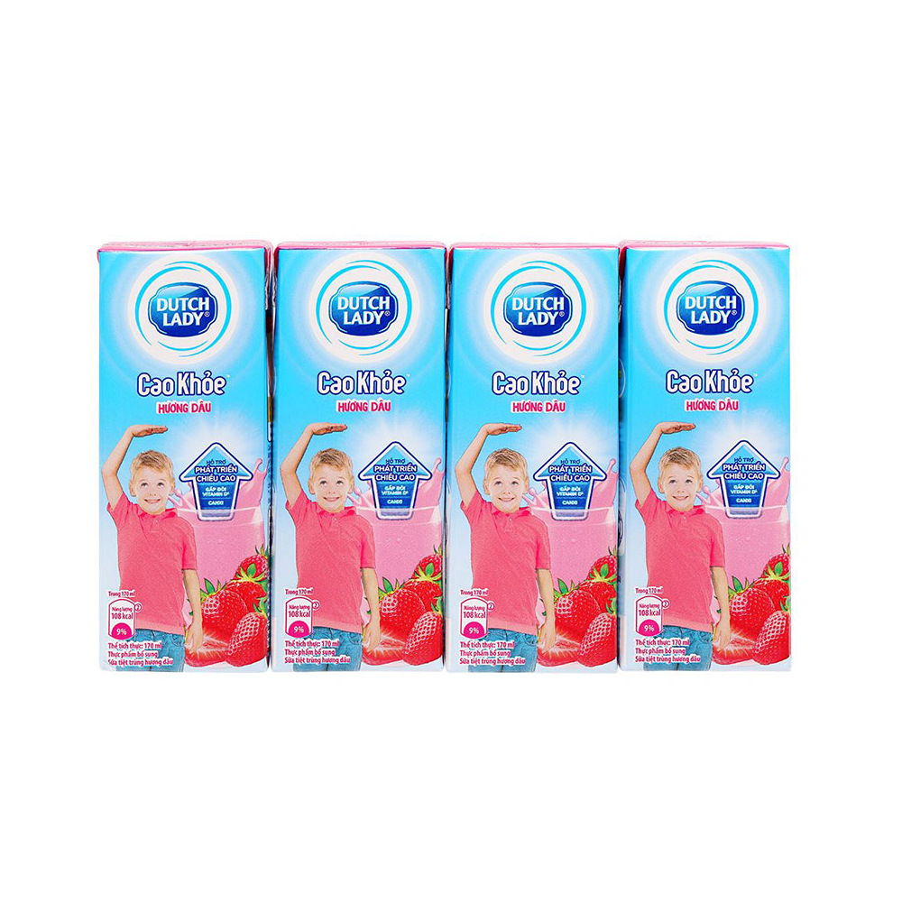 Sữa tươi tiệt trùng  Dutchlady cao khỏe hương dâu 170ml*4