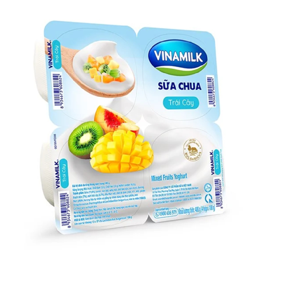 Sữa chua ăn  Vinamilk  trái cây bổ sung thạch dừa vỉ 4*100gr