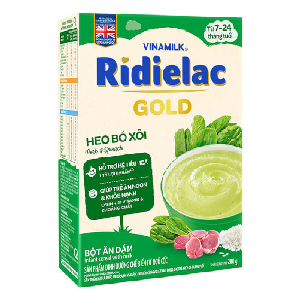 Bột ăn dặm Ridielac heo bó xôi VNM HG 200g/24