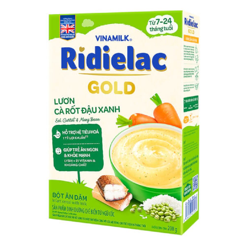 Bột ăn dặm Ridielac gold lươn cà rốt đậu xanh 200g/24