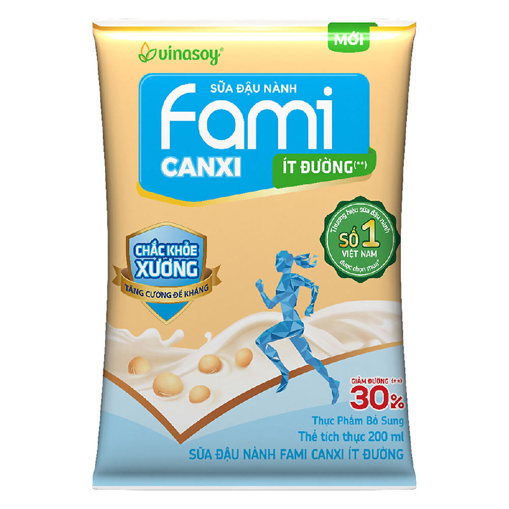 Sữa đậu nành Fami canxi ít đường bịch 200ml/40