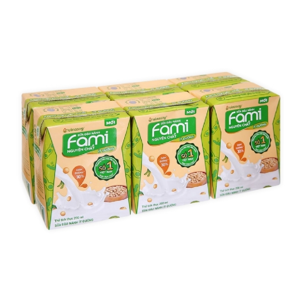 Sữa đậu nành  Fami  nguyên chất ít đường  lốc 6*200ml