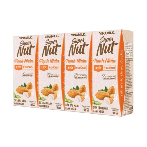 Sữa đậu nành hạnh nhân Vinamilk Super Nut   lốc 4*180ml