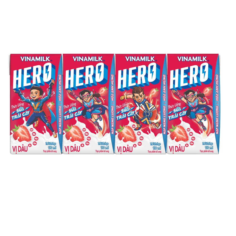 Sữa trái cây Vinamilk Hero vị dâu lốc 4*110ml