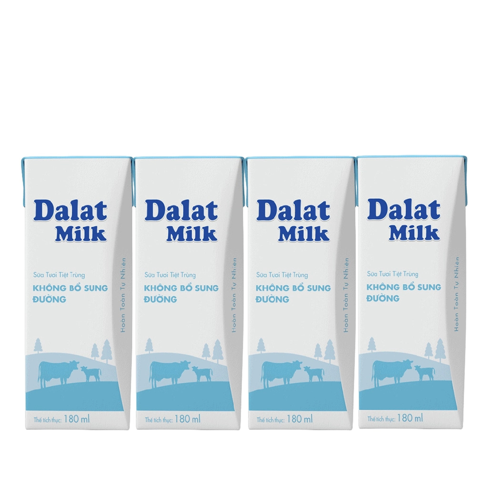 Sữa tươi tiệt trùng Dalat milk không đường lốc 4*180ml