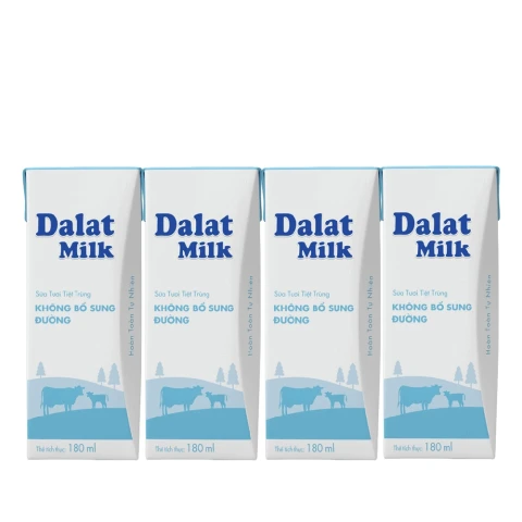 Sữa tươi tiệt trùng Dalat milk không đường lốc 4*180ml