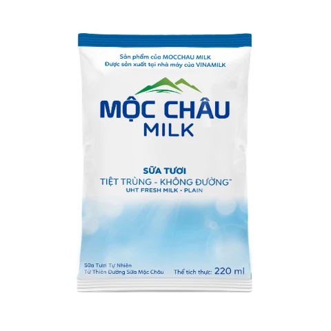 Sữa tươi tiệt trùng Mộc Châu không đường bịch 220ml
