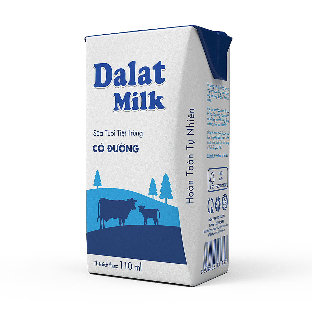 Sữa tươi tiệt trùng Dalat milk có đường lốc 4*110ml