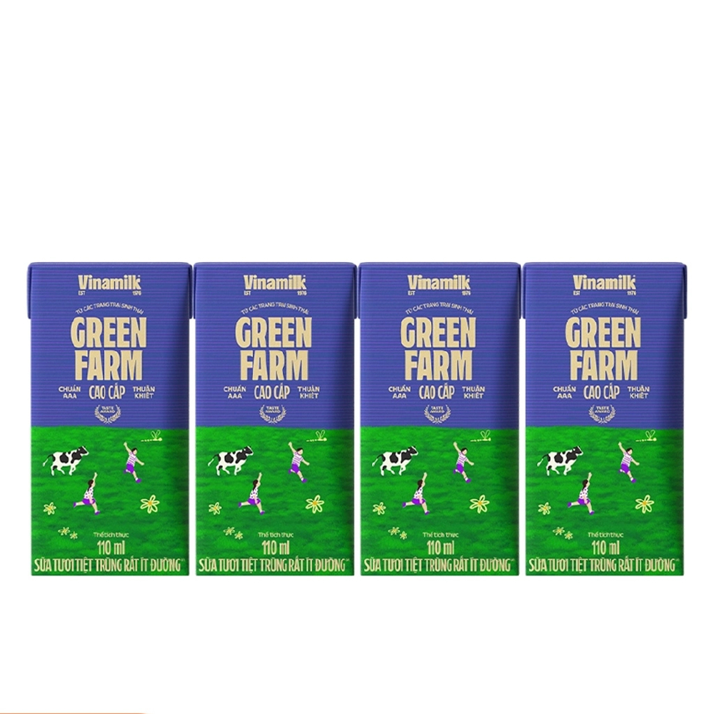 Sữa tươi tiệt trùng Green Farm ít đường lốc 4*110ml