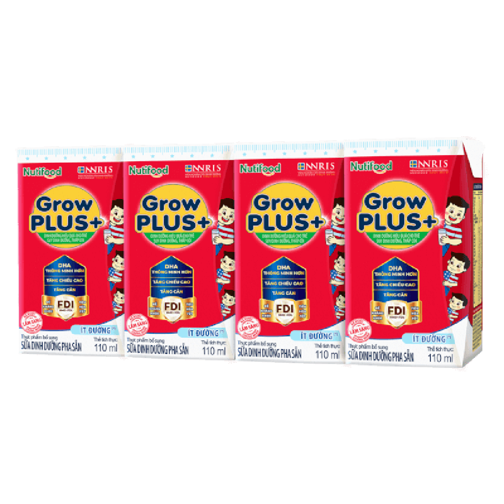 Sữa bột pha sẵn Grow Plus+ ít đường lốc 4*110ml