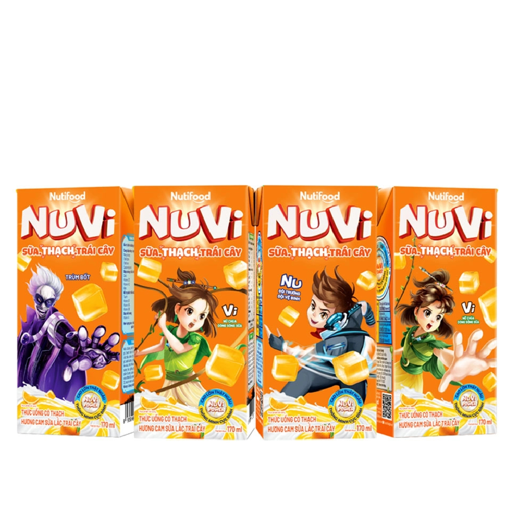 Sữa trái cây hương cam  Nuvi có thạch  lốc 4*170ml